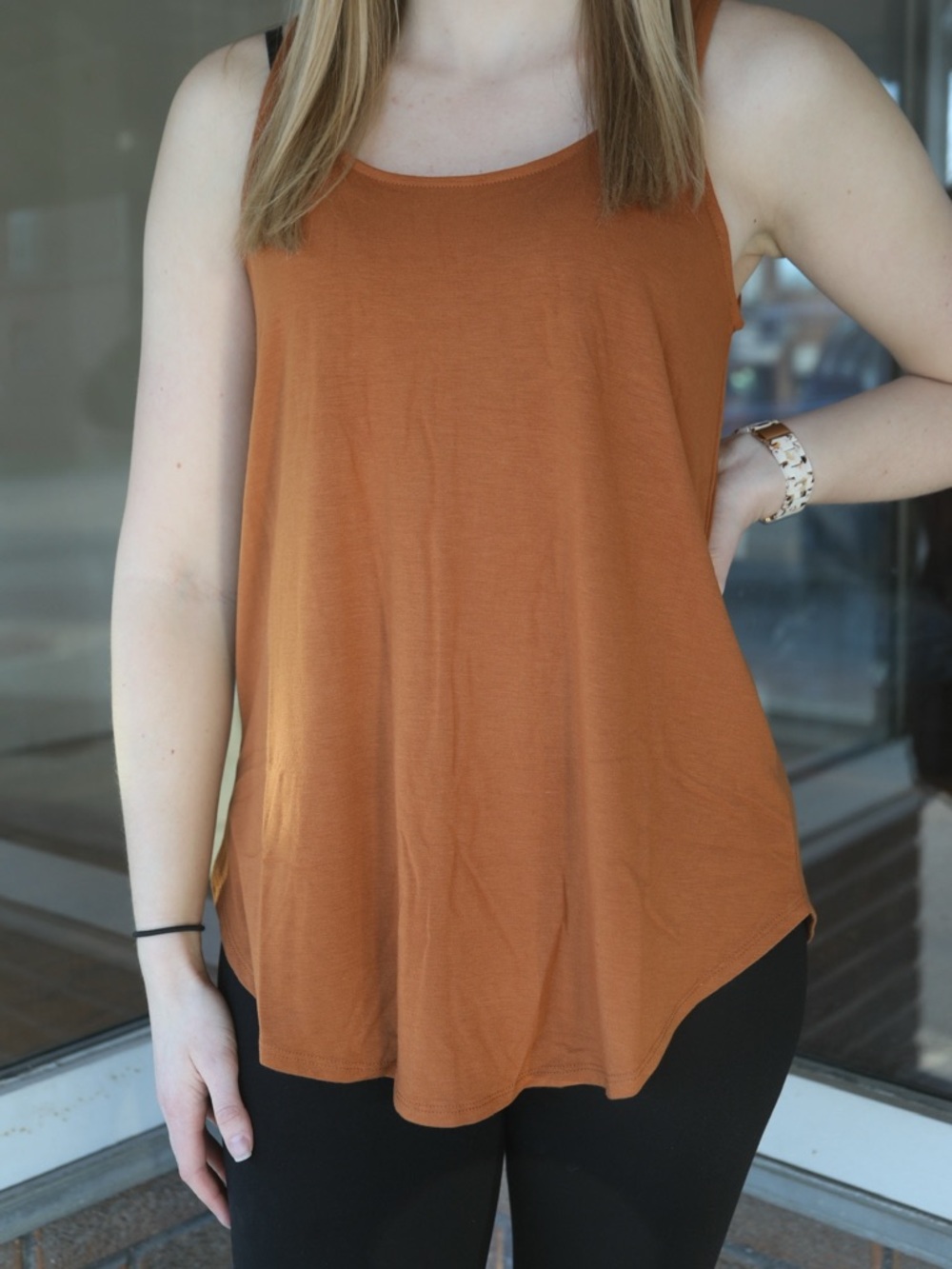 Zenana Outfitters Scoop Neck Tank Top in Rust Brown